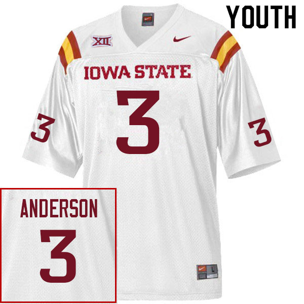 Youth #3 MJ Anderson Iowa State Cyclones College Football Jerseys Sale-White